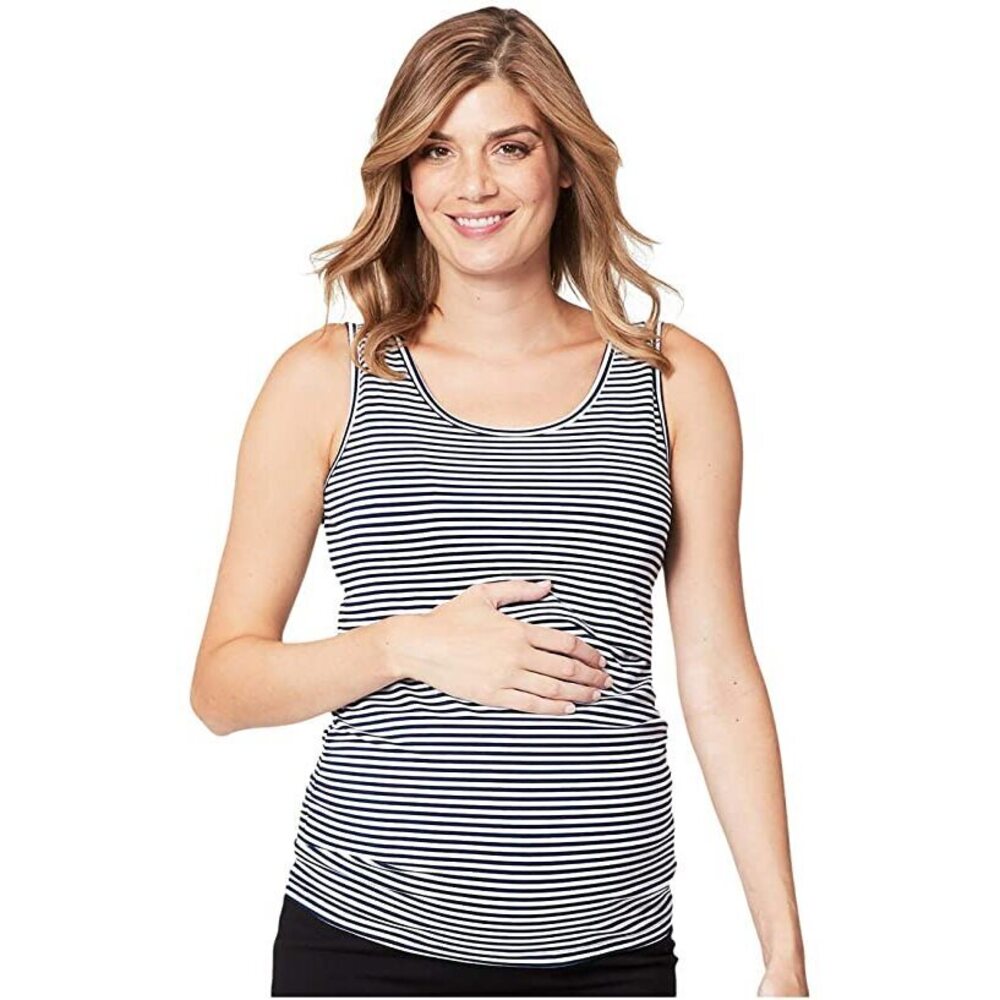 Cake Maternity Womens Pull Up Nursing and Maternity Tank Top, Navy Stripe, Large